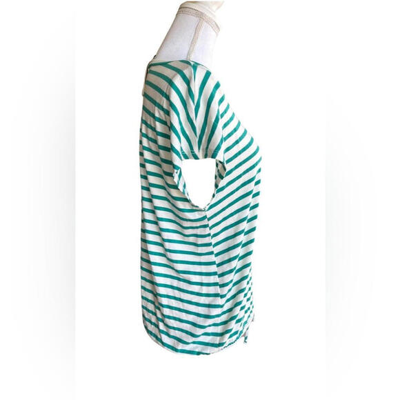 Green Envelope Women’s Striped Casual Top – Green & White – Size Small - Picture 3 of 4